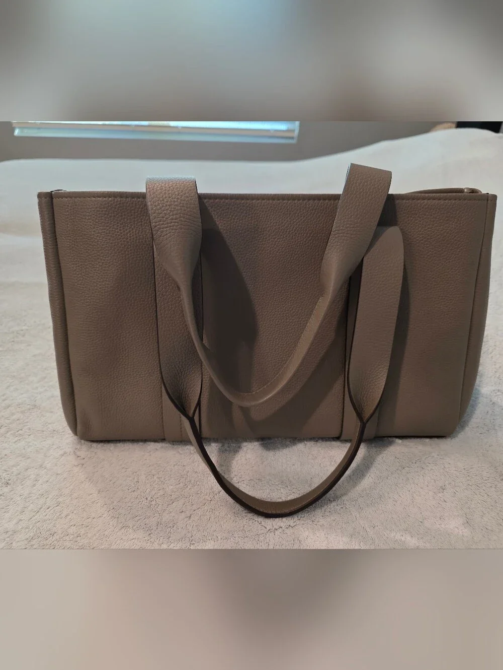 Michael Kors Taupe Pebbled Leather Tote with MK Charm